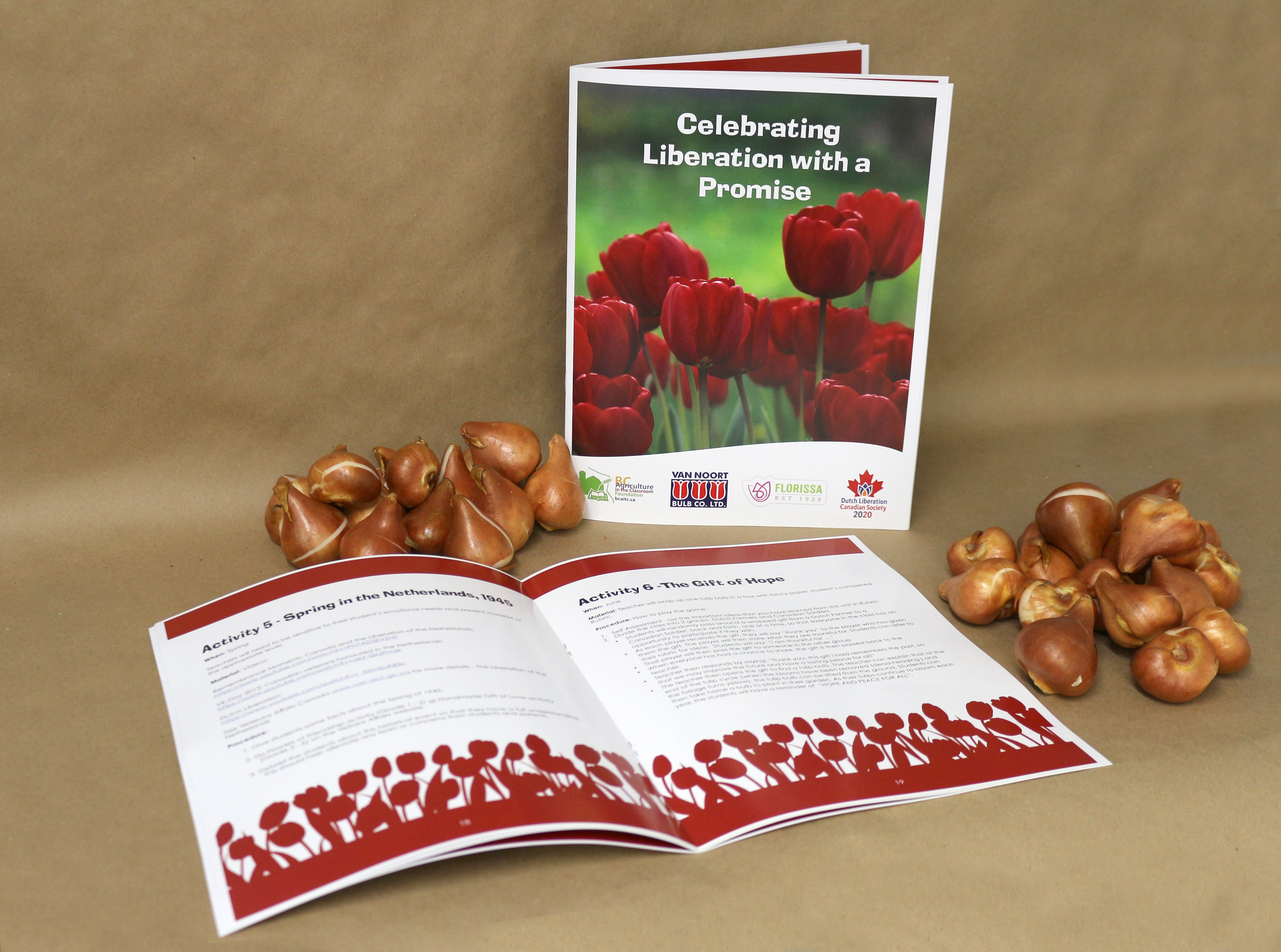 Tulip bulbs and book